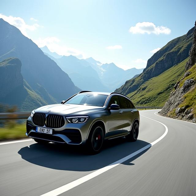 Sportwagen auf einer scharfen Kurve der Großglockner Hochalpenstraße.